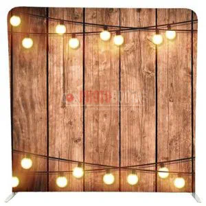 Wood Light Bulbs photobooth backdrop for hire in the KZN Midlands