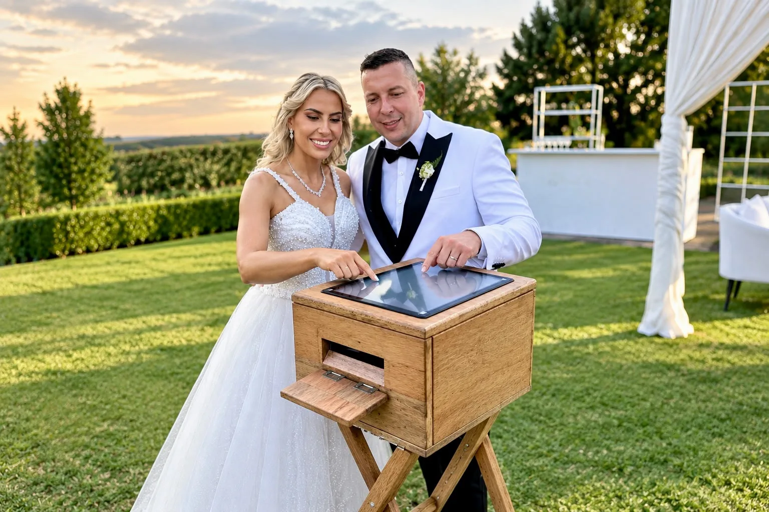 The Instant Printer kiosk printing photos for guests during canap&eacute;s at a KZN Midlands wedding