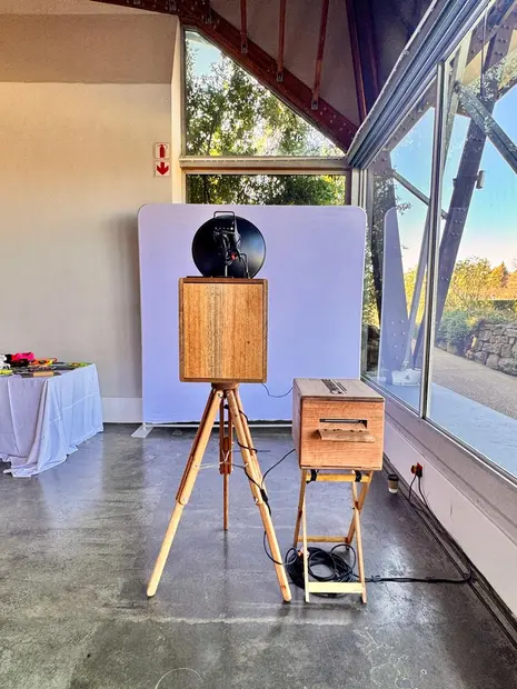The retro photobooth set up beside the windows at Brahman Hills, Nottingham Road