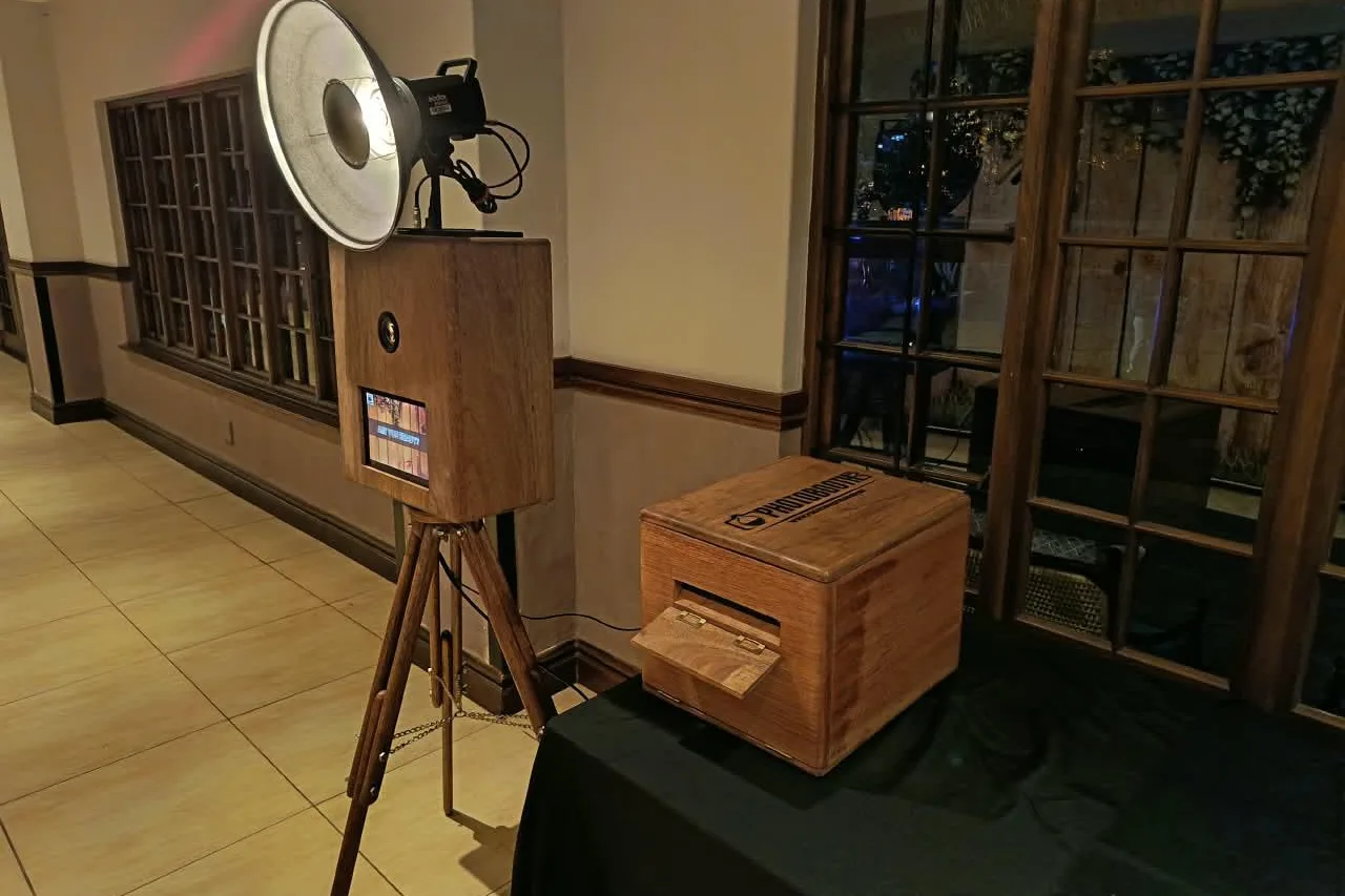 The retro photobooth and ring light set up beside the timber windows at Champagne Sports Resort